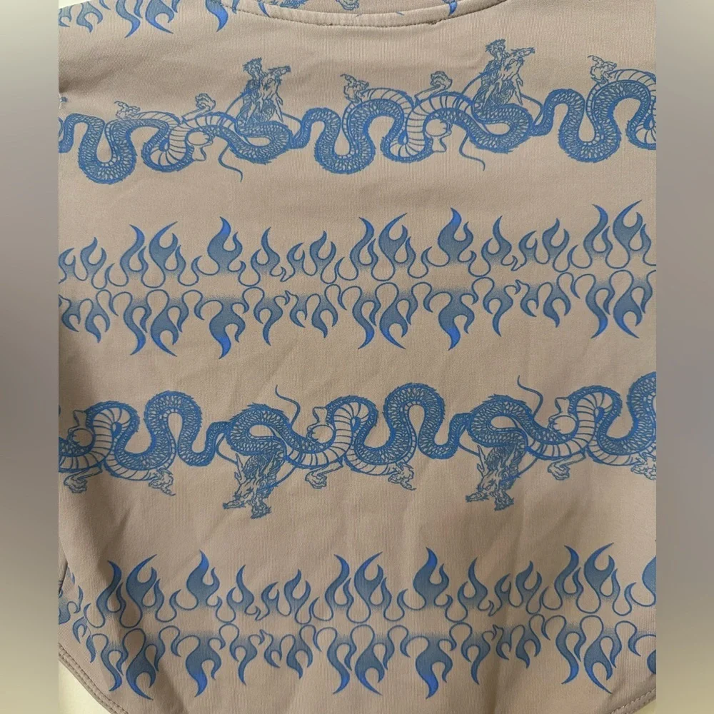 Berksha High Cut Dragon Print Bodysuit in Camel and Light Blue - Size S